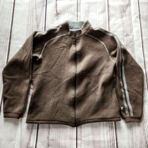 Kuhl 100% Merino Wool Zip-Up Jacket Olive Green Gray Stripes | Men's Size Small